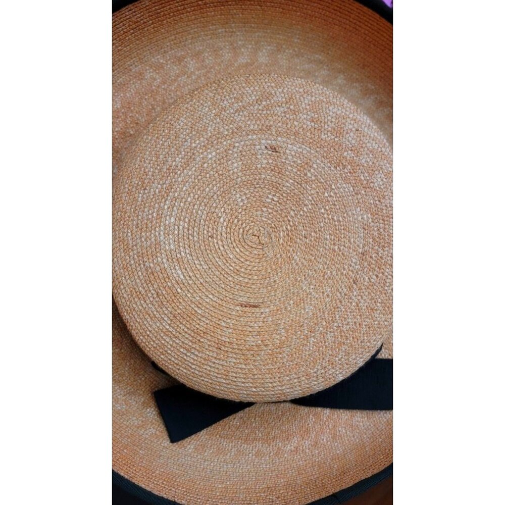 Talbots Straw Boater Hat with Black Bow – Classic Wide Brim Summer Hat - Picture 5 of 5